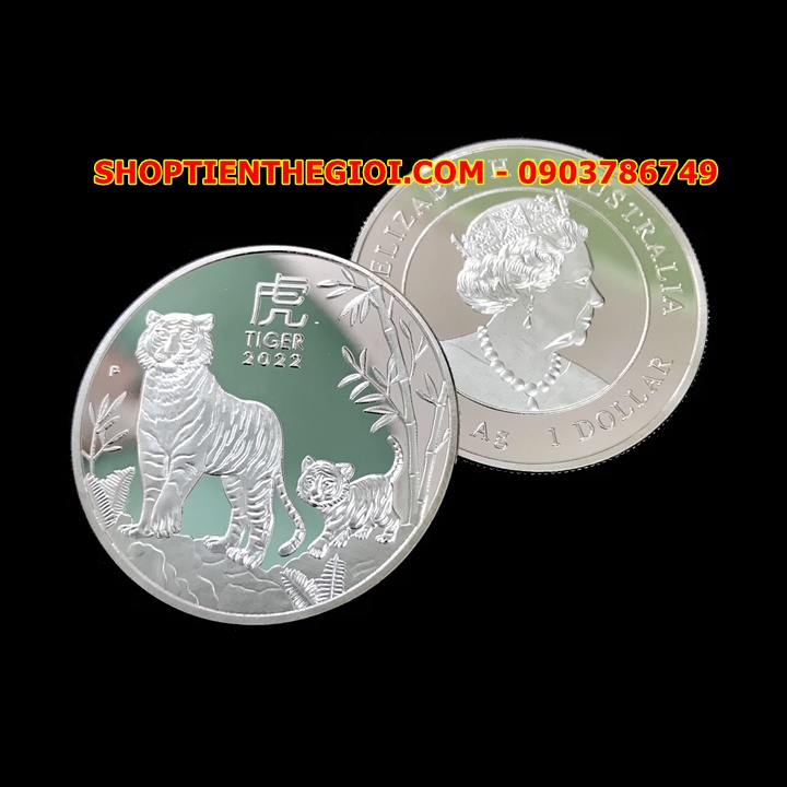 Xu Úc Hình Con Hổ Mạ Bạc tặng túi gấm 2022 - SP005411